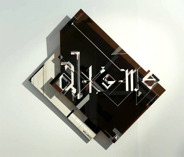 NO CURVES interprets THE ALKEME COMPANY logo. A Tape, Wood + Plexiglass 3D Sculpture that create illusion with shadows (1)